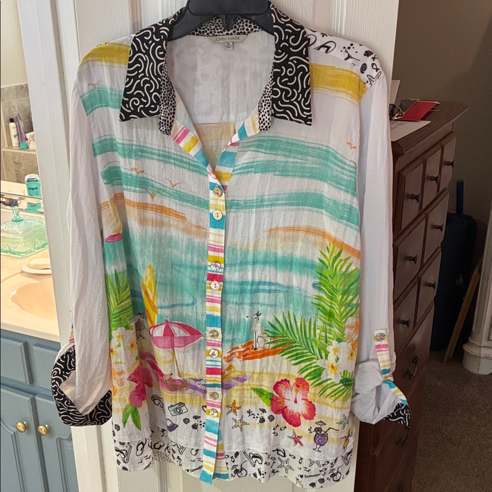 John Mark White Summer Beach Vacation Dogs Novelty Print Tunic Top SZ XL